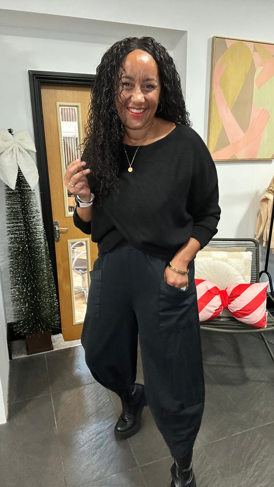 MABLE FRONT CROSS WRAP JUMPER BLACK *New