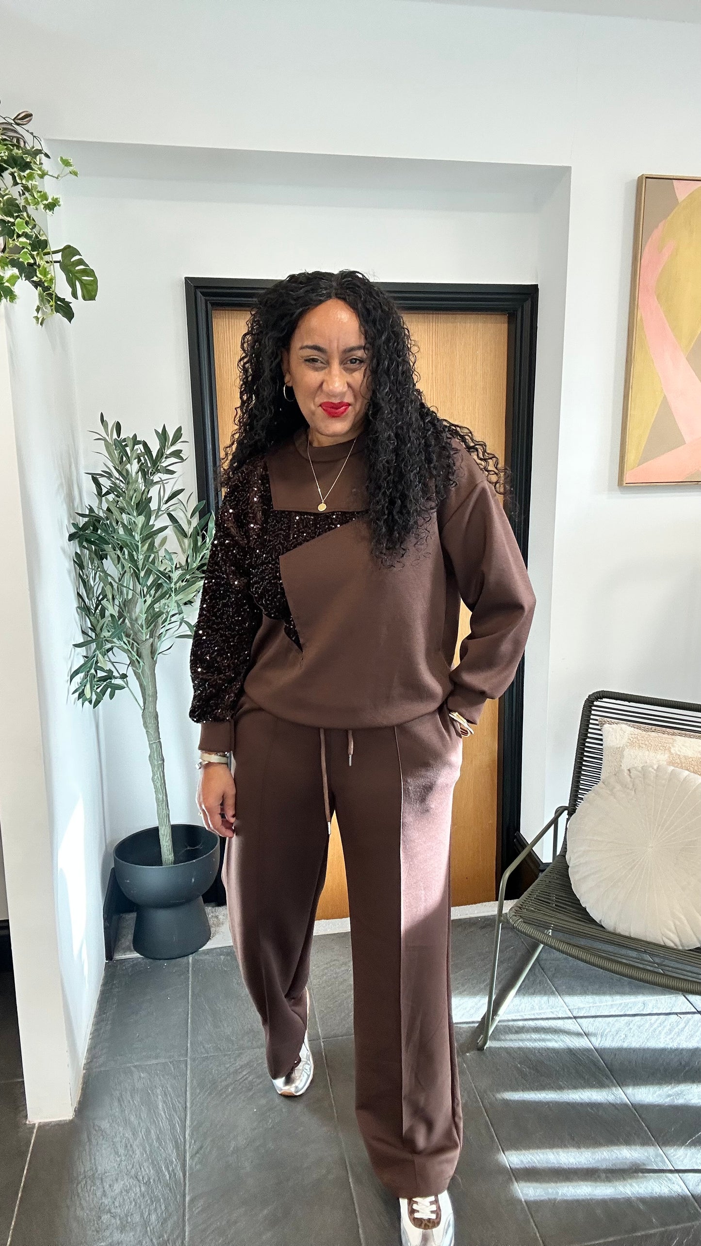 SHELBY SEQUIN STAR COORD SET BROWN *New