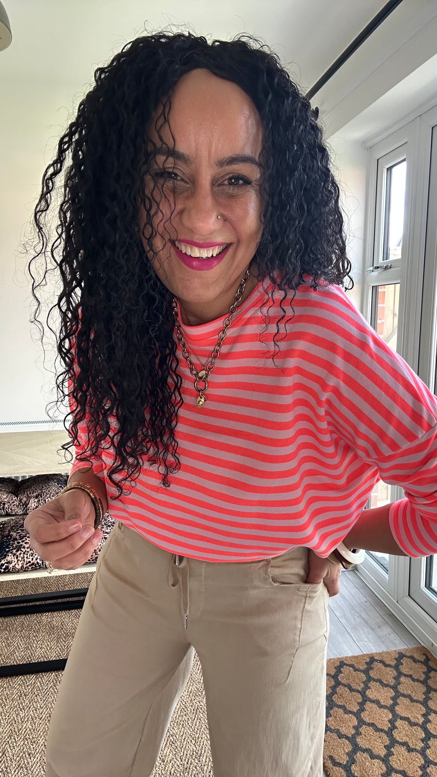 BRETON STRIPE LONG SLEEVED TOP NEON ORANGE *New