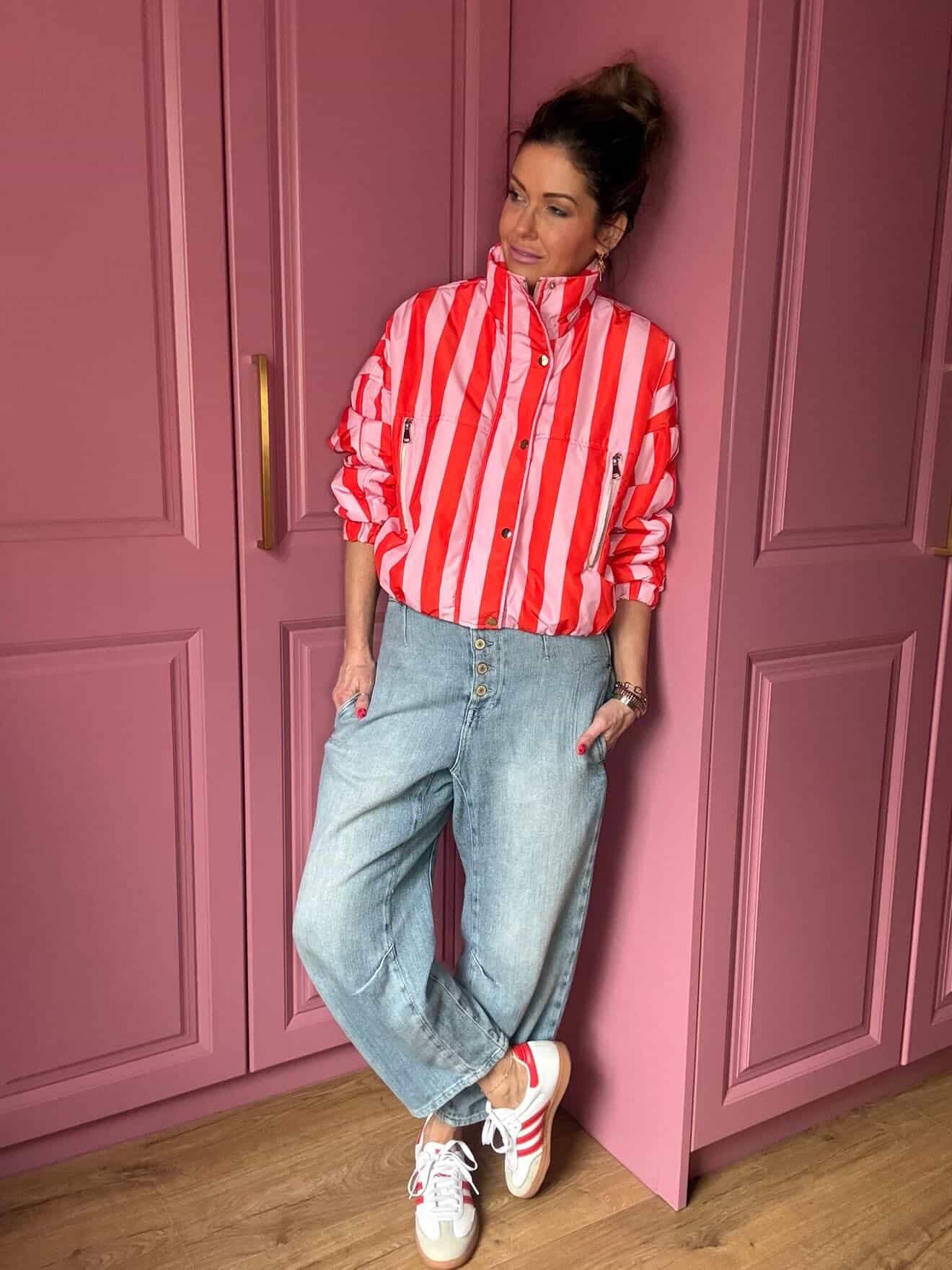 CANDY STRIPE BOMBER JACKET PINK & RED *New