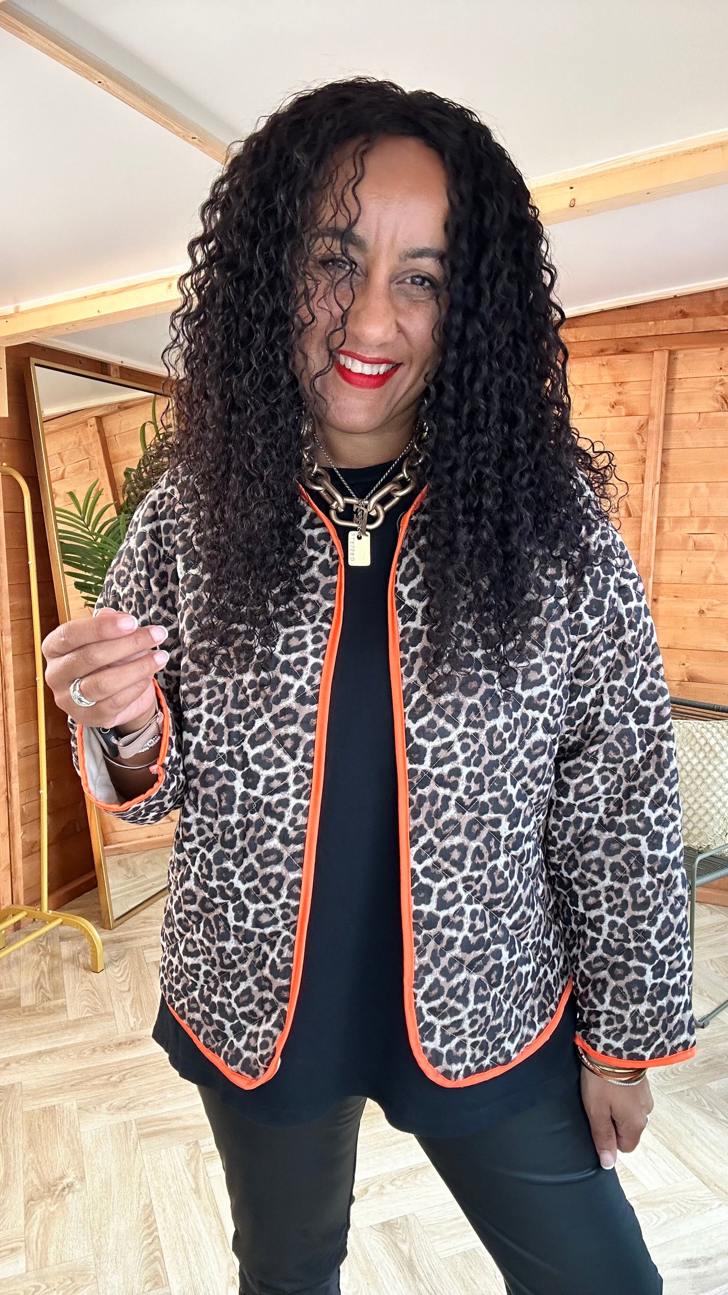 ESSO QUILTED LEOPARD JACKET ORANGE PIPING *New