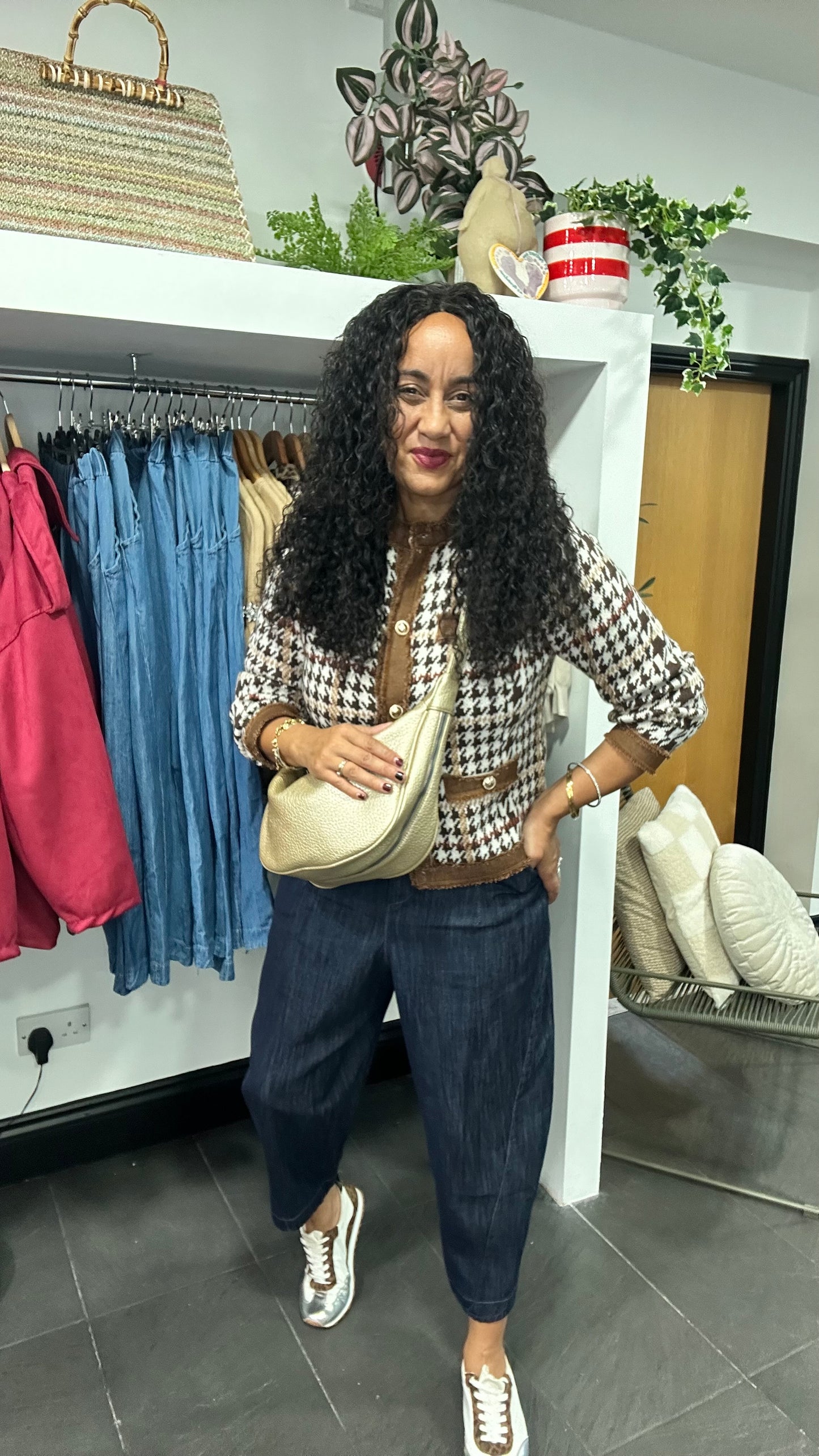 SALE HERITAGE HOUNDSTOOTH CARDIGAN BROWN