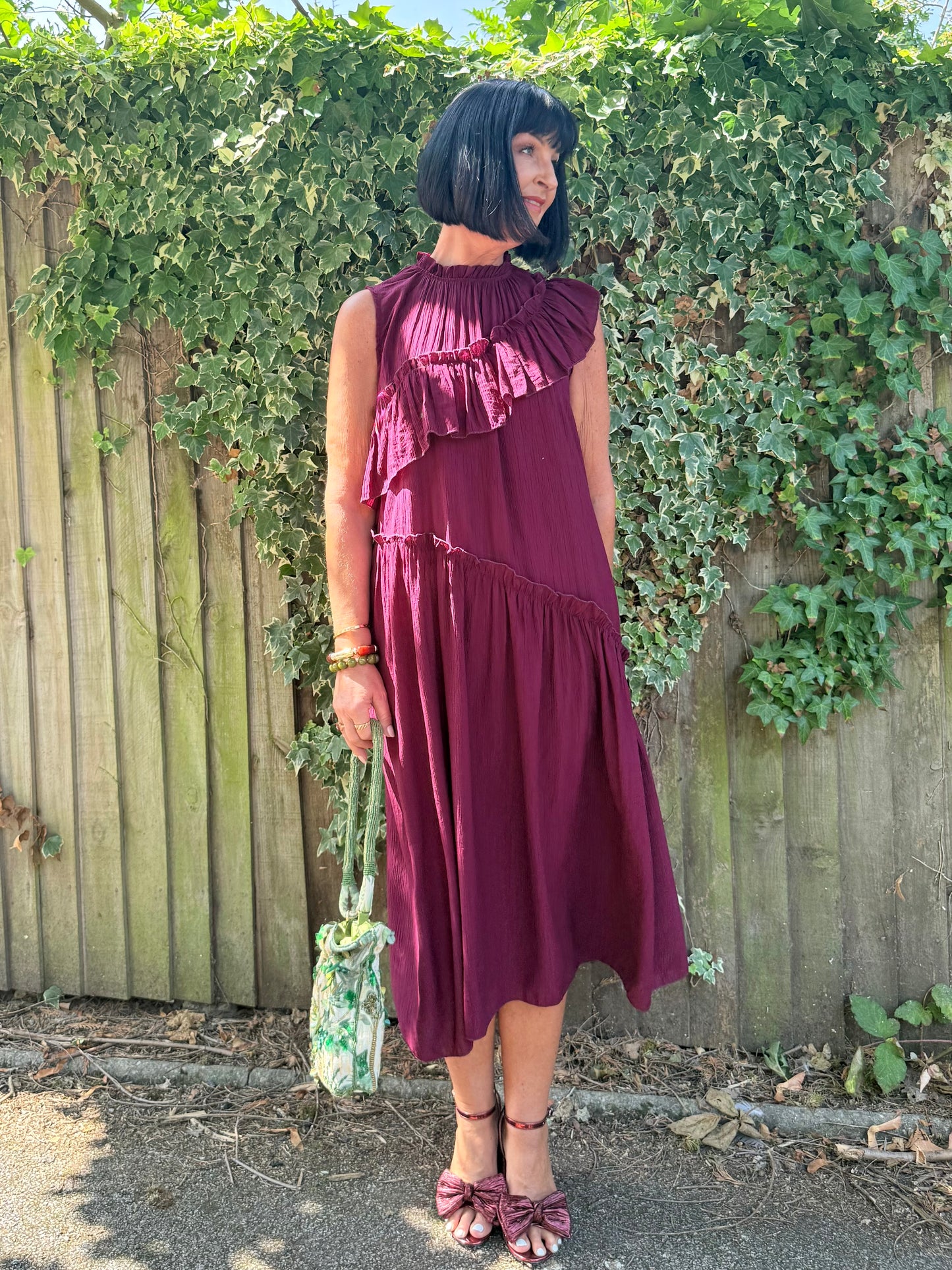 FLOWETRY FRILL MAXI DRESS WINE RED *New