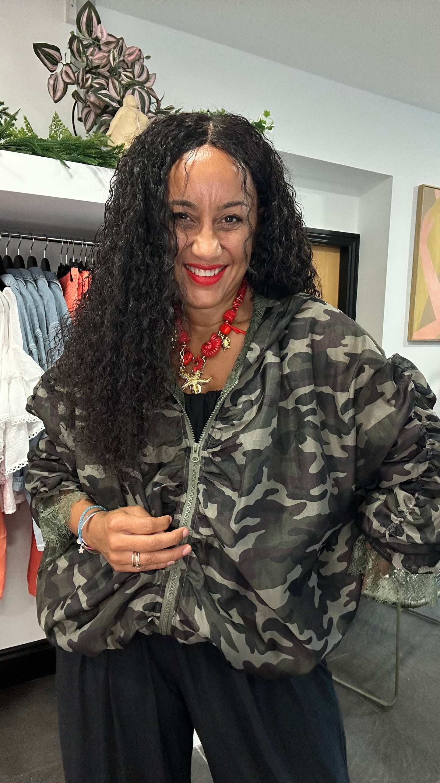 LUXE TERRAIN CAMOUFLAGE LACE FRILL SLEEVE JACKET *New