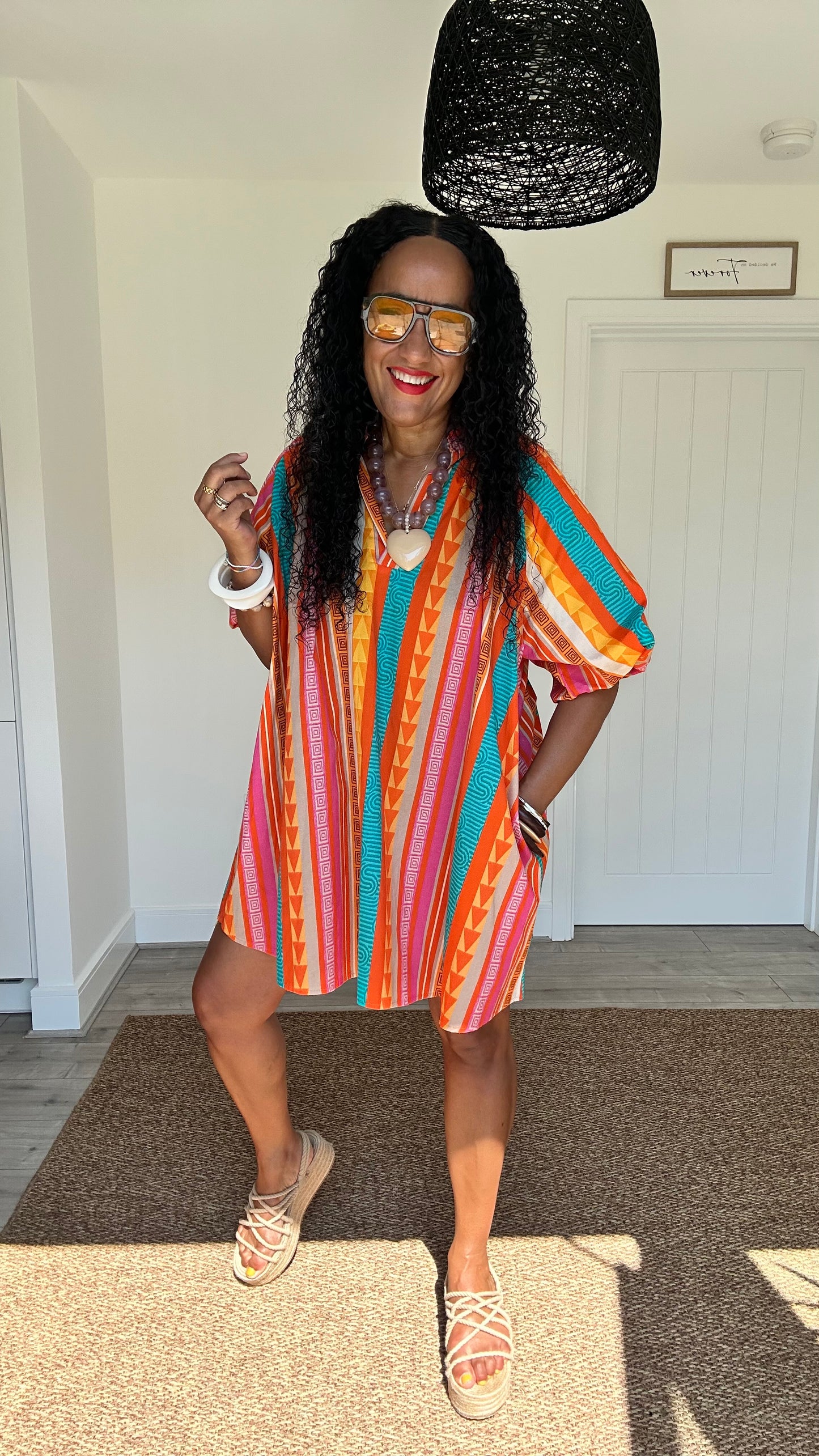 SUNSET BOHO GEOMETRIC PRINT TUNIC DRESS *New