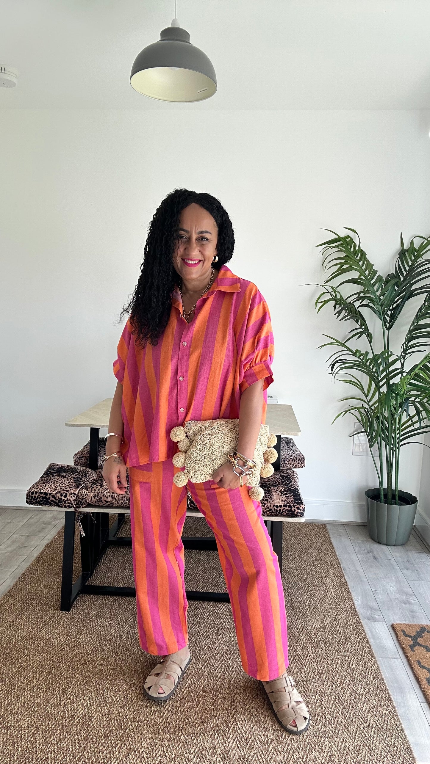 NESSA RETRO STRIPED OVERSIZED SHIRT ORANGE & PINK 🍊🩷 *New