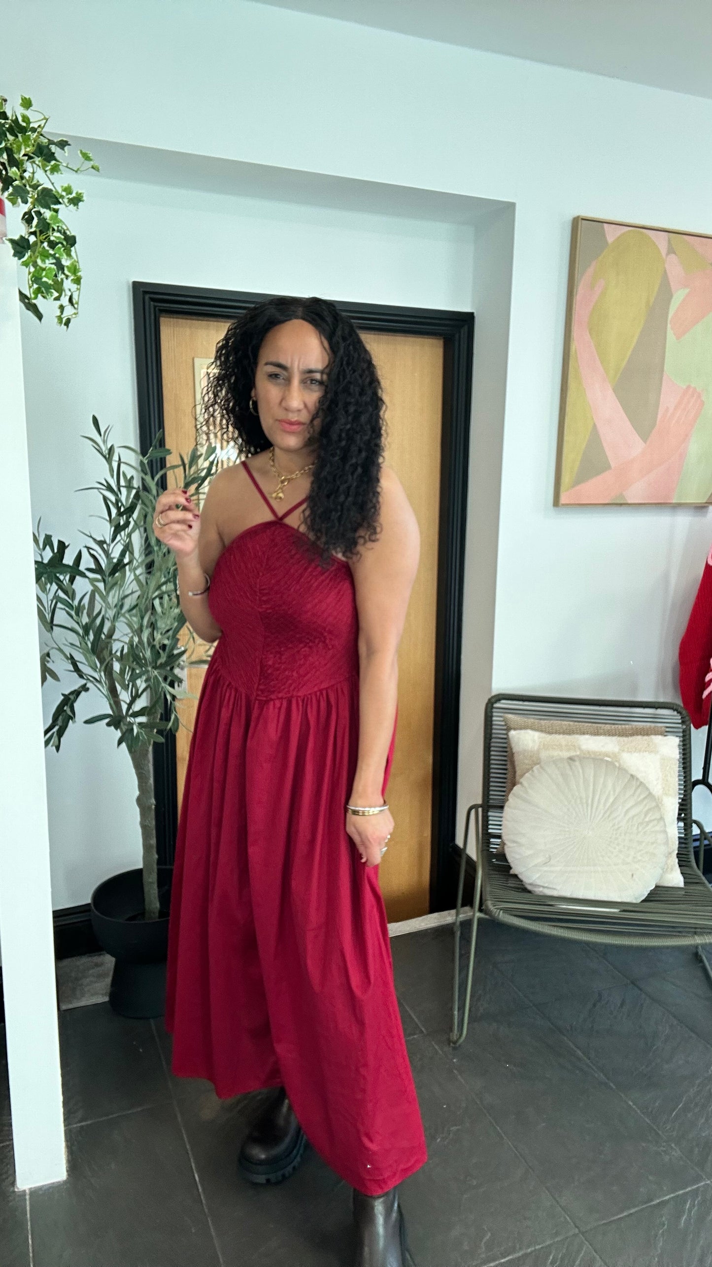 SALE MELANIE SHEARED MAXI DRESS DEEP RED