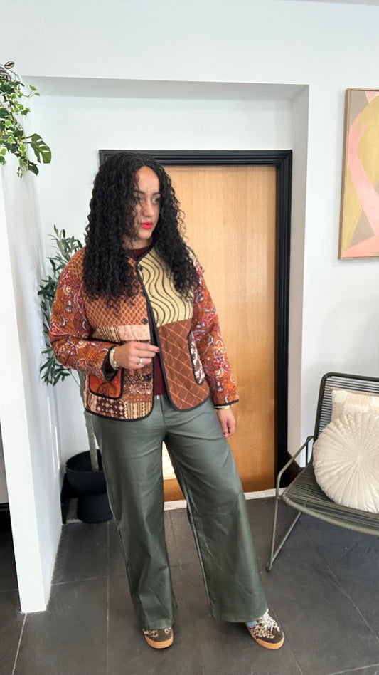 MORGAN FAUX LEATHER TROUSERS KHAKI *New