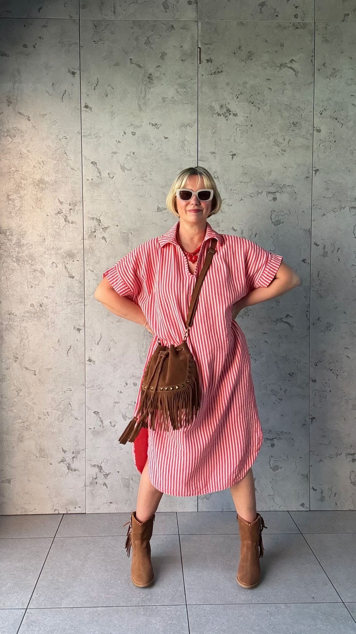SALE TAYO STRIPED TUNIC SHIRT DRESS PINK