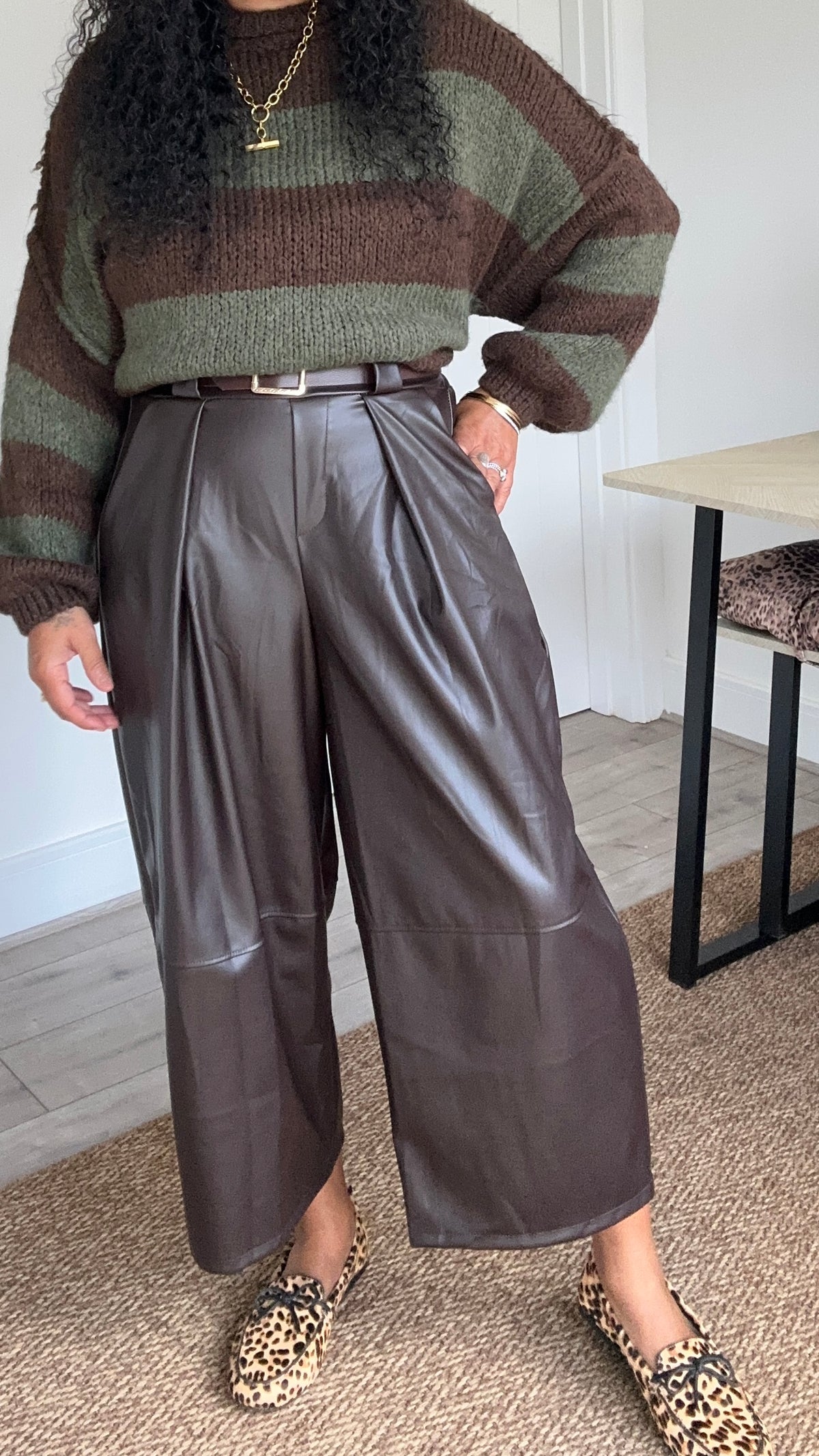 COSIMA FAUX LEATHER PAPER BAG TROUSERS BROWN *New