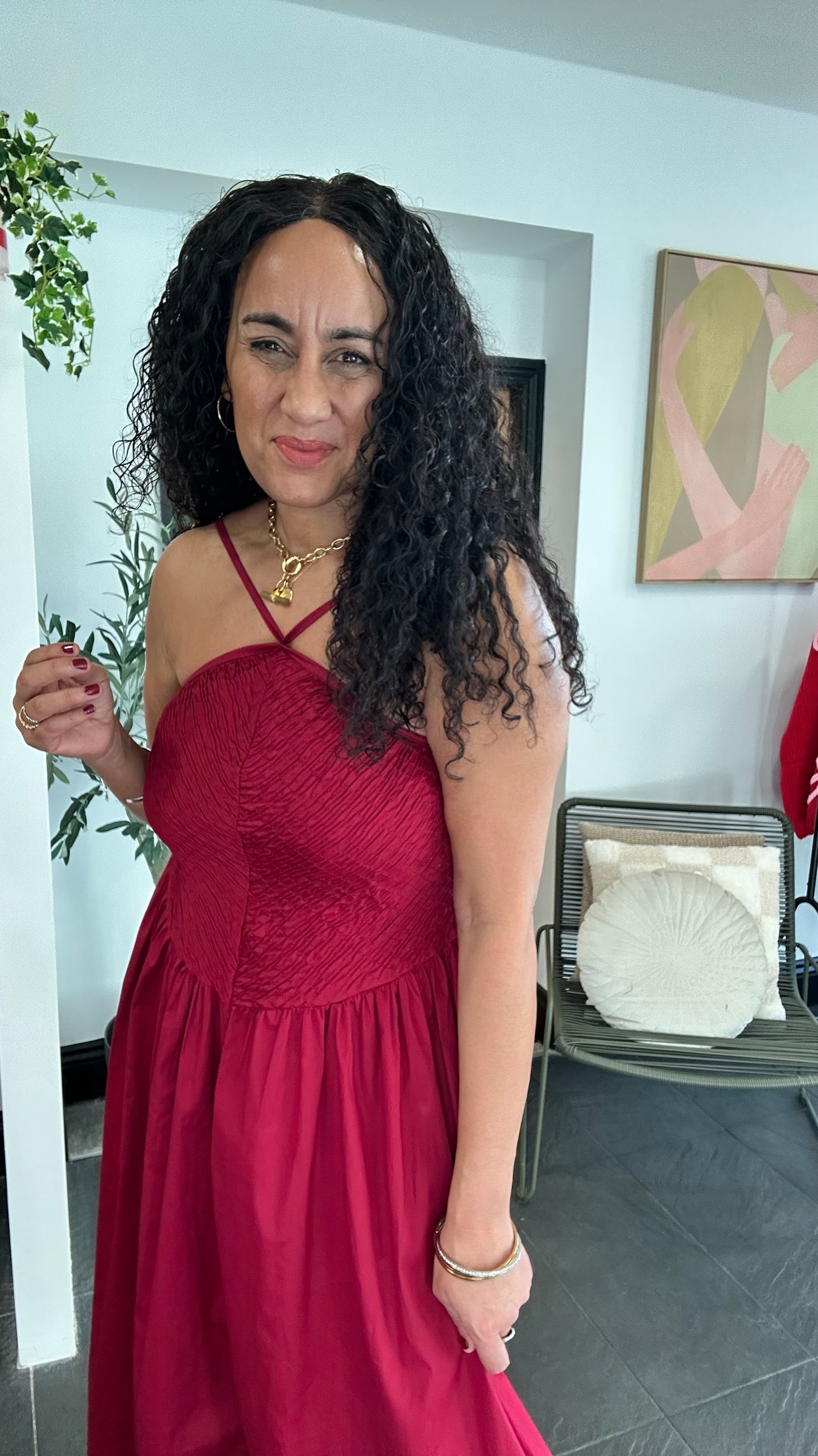 SALE MELANIE SHEARED MAXI DRESS DEEP RED