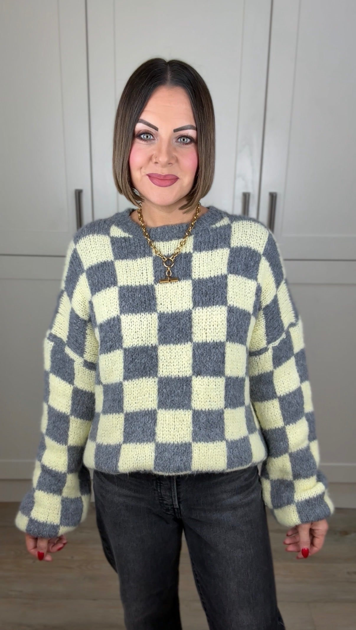 SALE CHECKERBOARD KNIT LEMON & GREY