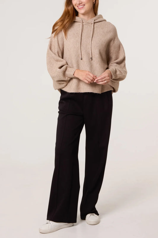 PUFF SLEEVE BOXY KNIT HOODIE MOCHA *New