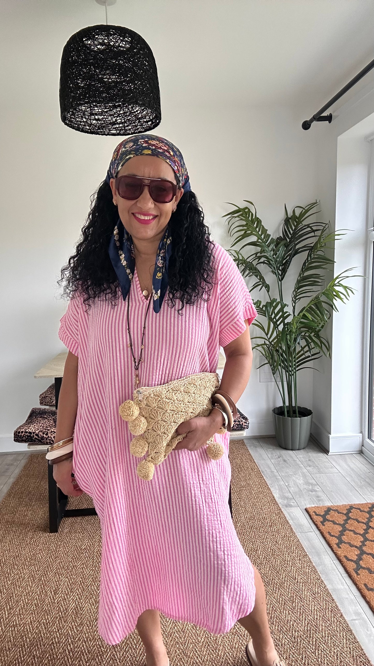 PRE ORDER TAYO STRIPED TUNIC SHIRT DRESS PINK *New