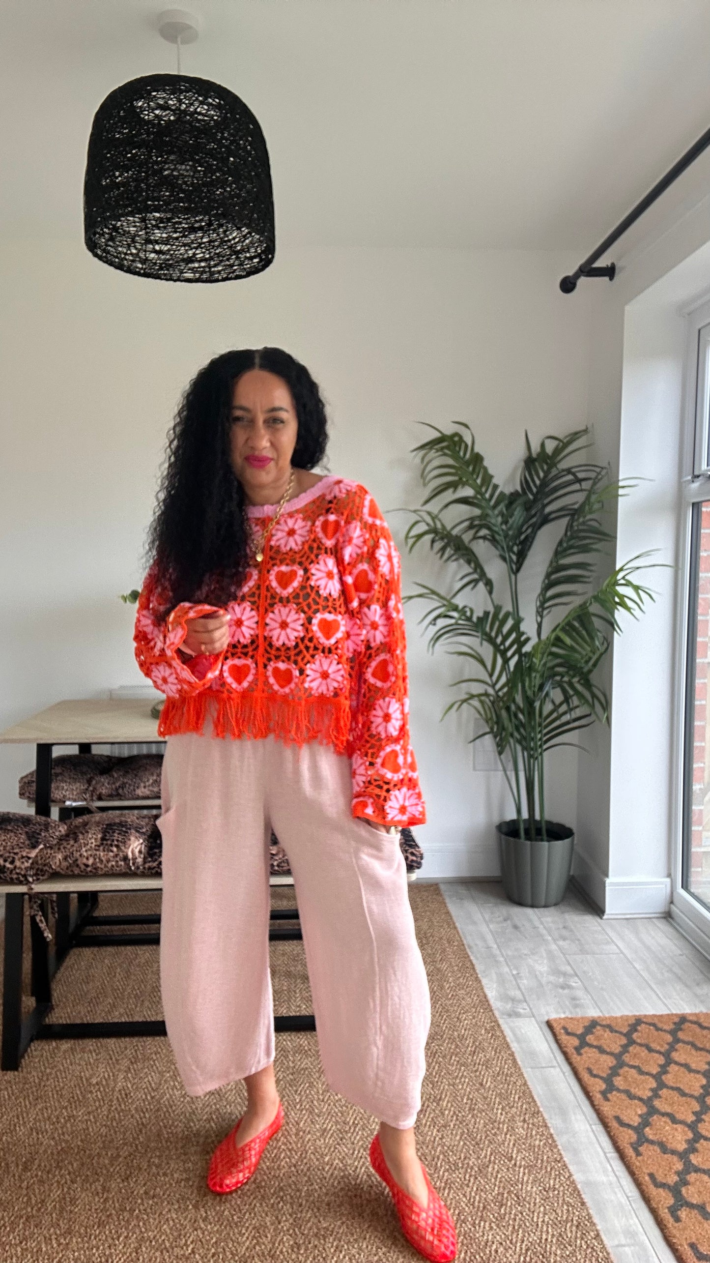 GETA HEART CROCHET TOP PINK & ORANGE *Newc