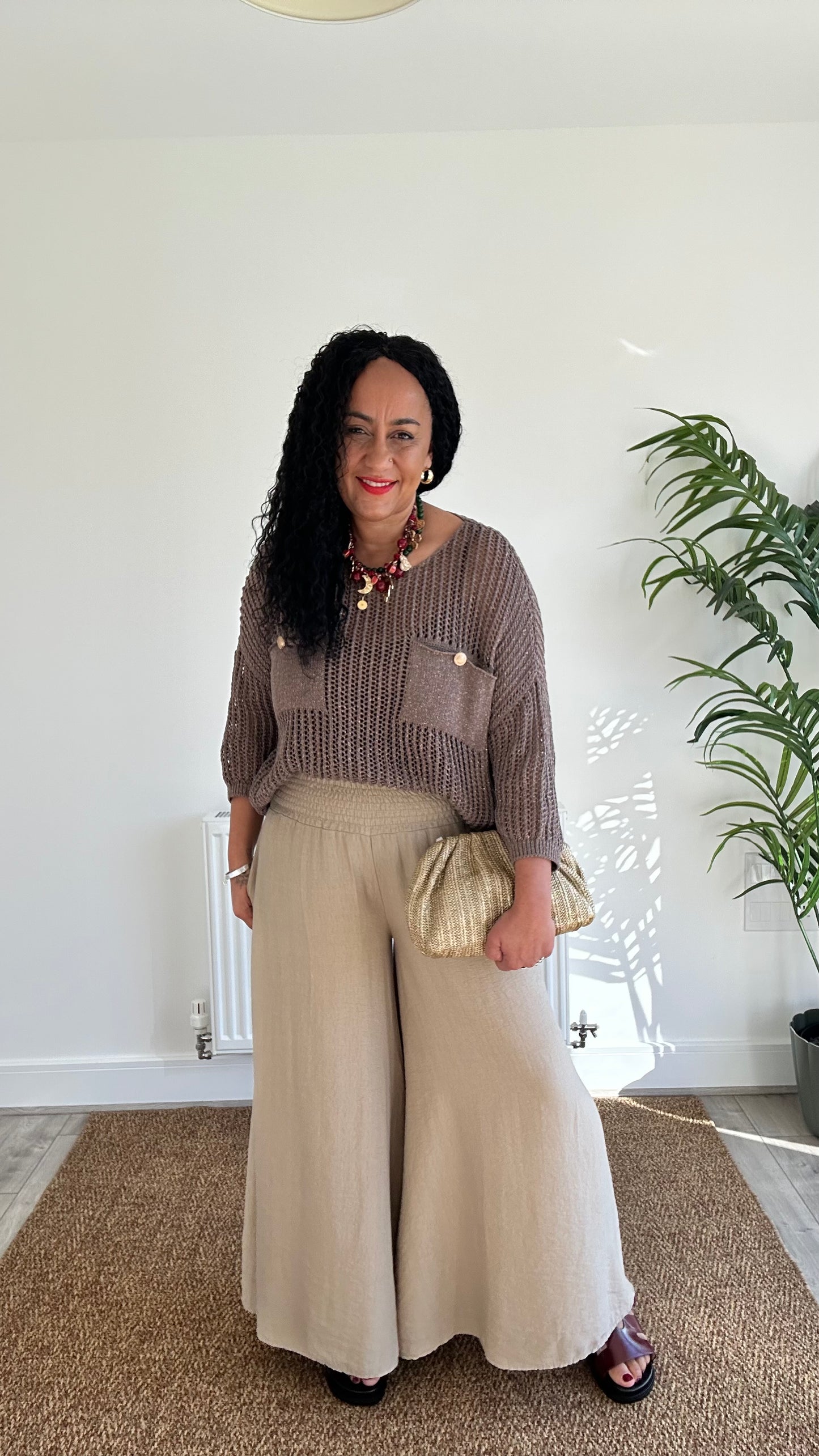 LUREX FISHERMAN CROCHET POCKET KNIT BROWN *New