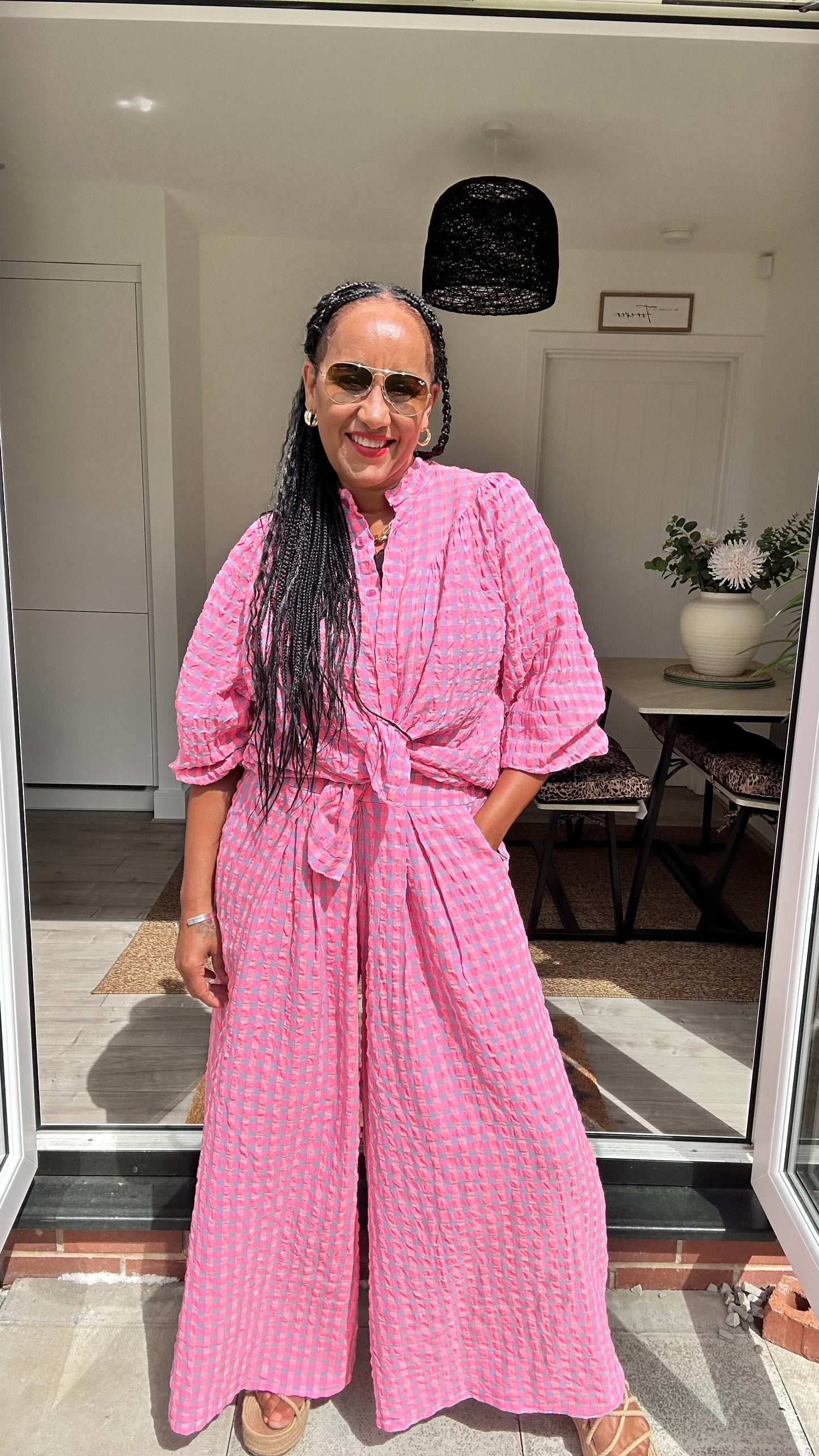 IBIZA PERRIE GINGHAM TROUSERS BLUE & PINK *New