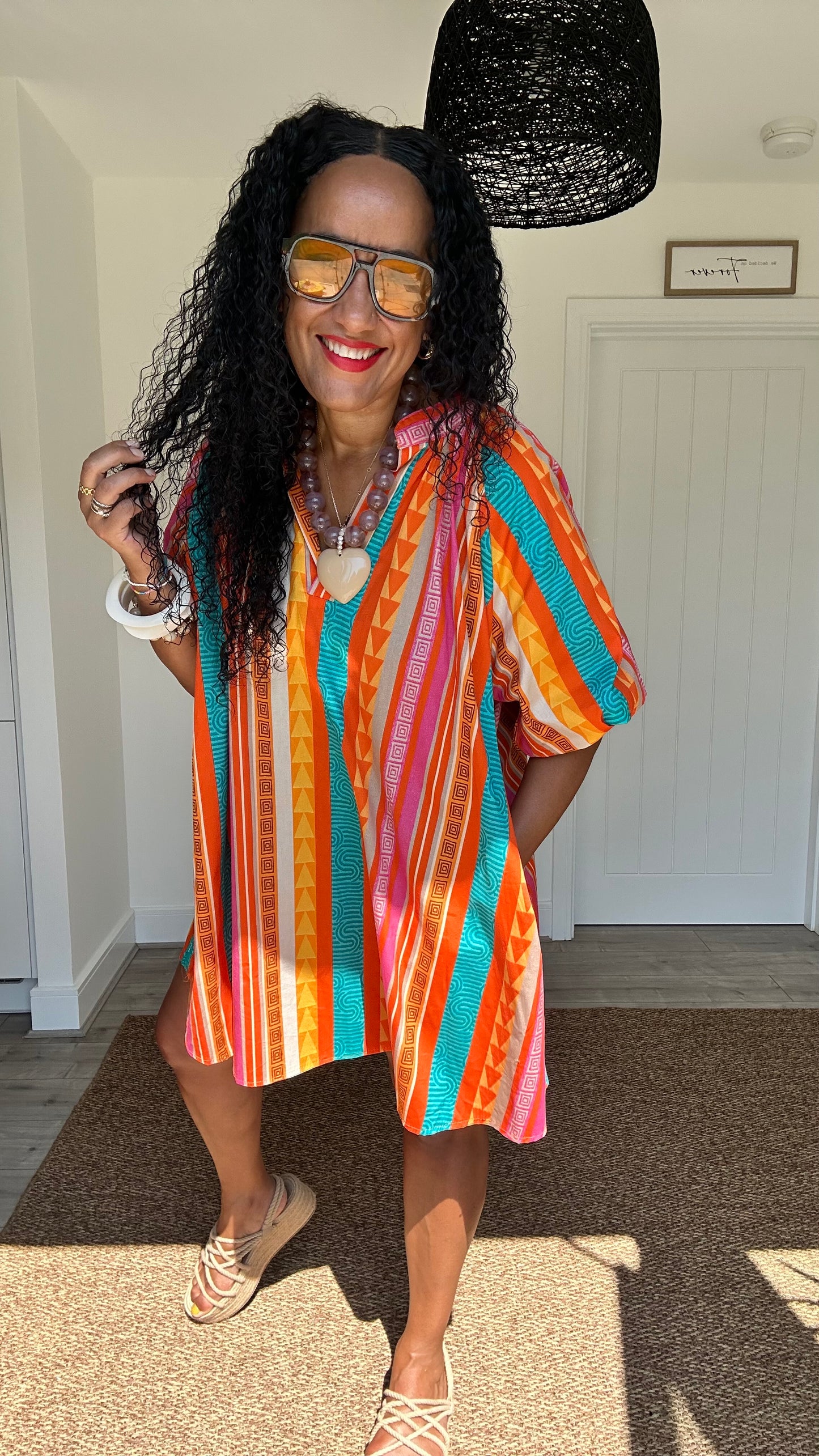 SUNSET BOHO GEOMETRIC PRINT TUNIC DRESS *New