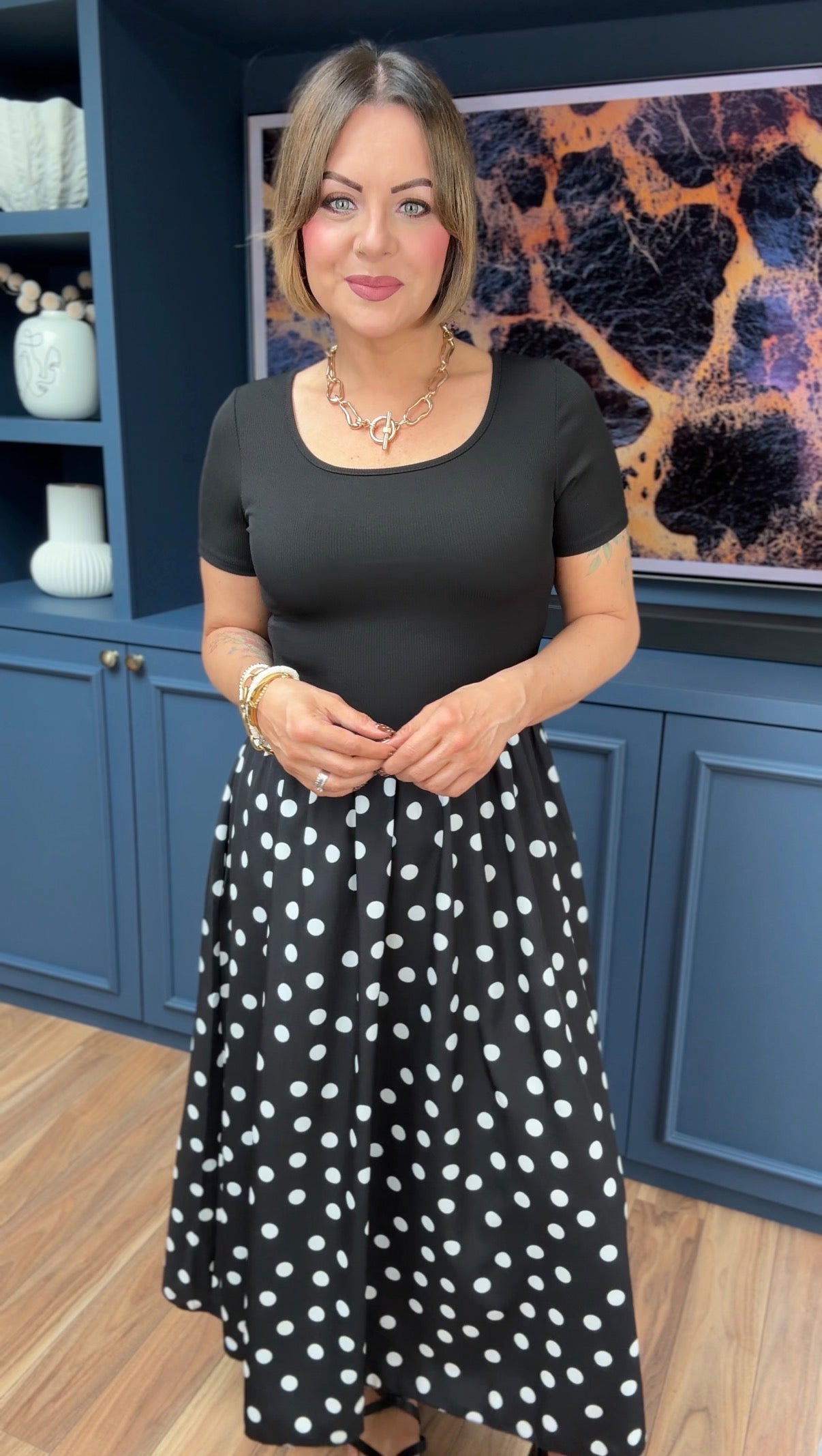 LOVIKA POLKA DOT T-SHIRT DRESS BLACK *New