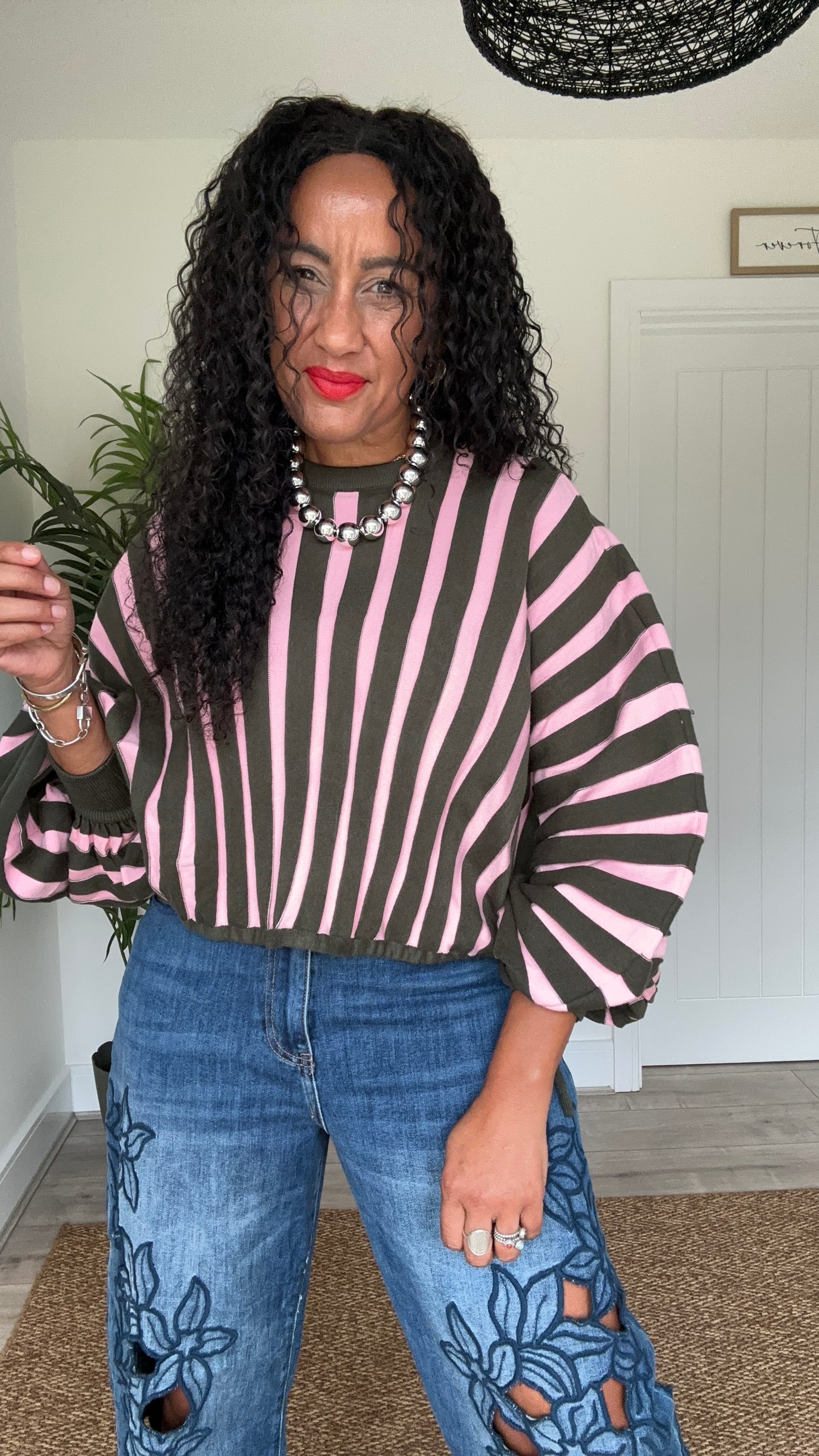 NINA STRIPE OVERSIZED TOP PINK & GREEN