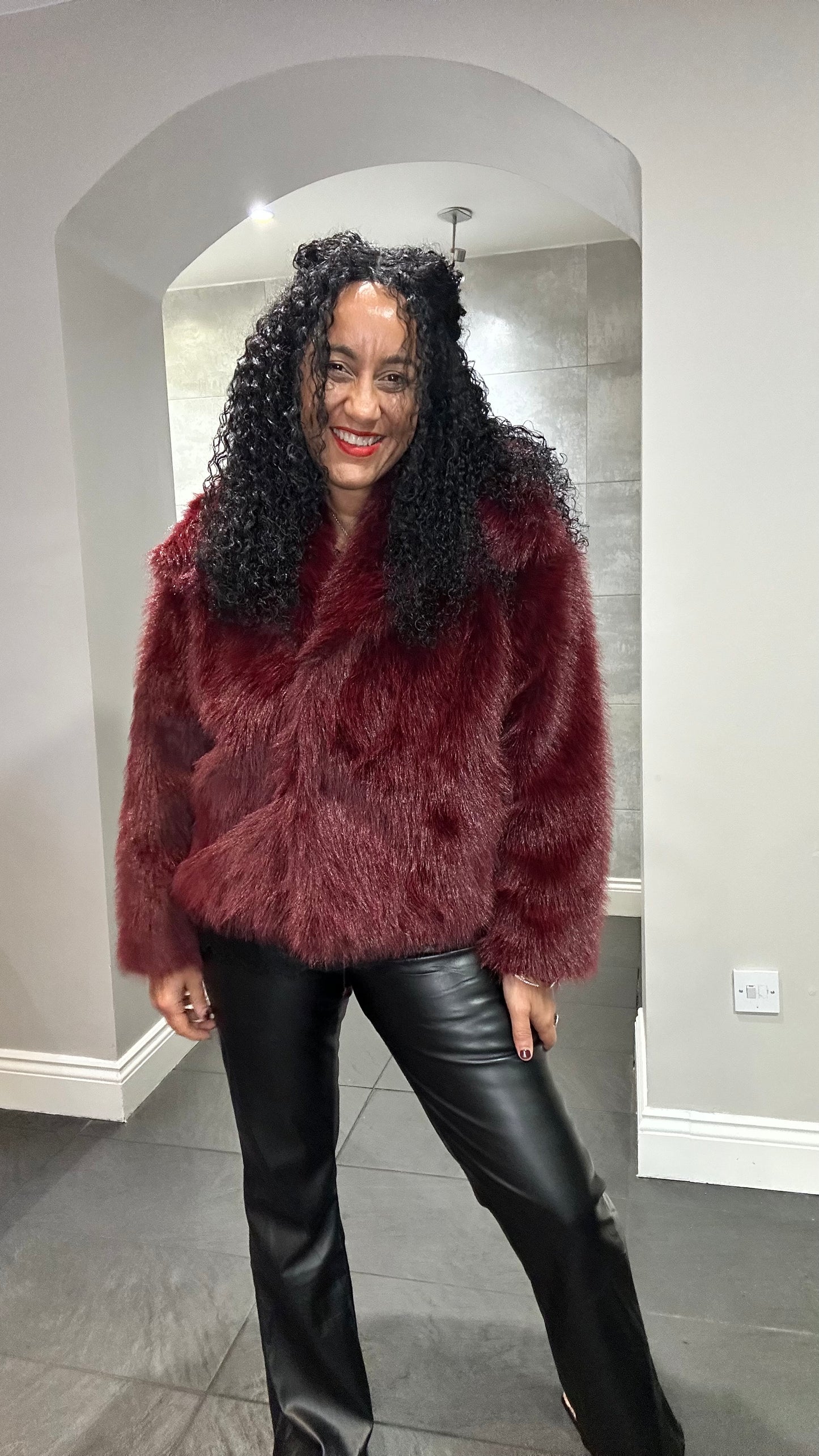 FREYA BURGUNDY FAUX FUR JACKET *New