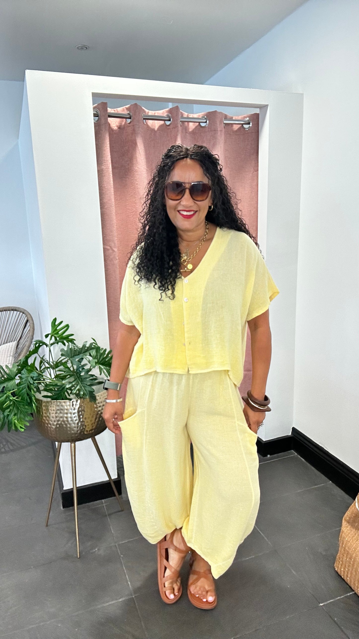 SALE DERBY LINEN BARREL LEG BOTTOMS LEMON 🍋