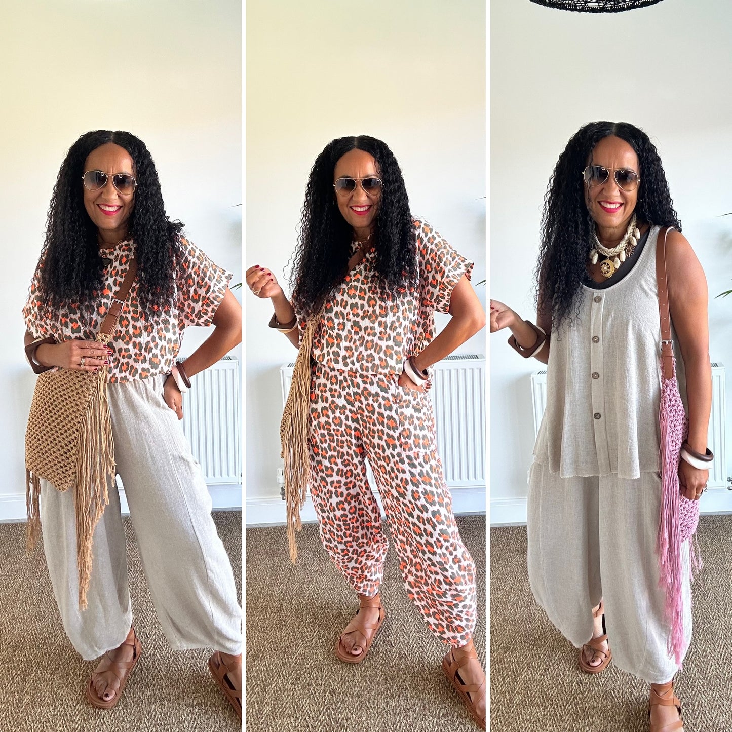 FRUITELLA LUXE LEOPARD BARREL LEG TROUSERS ORANGE & BROWN LEOPARD *New