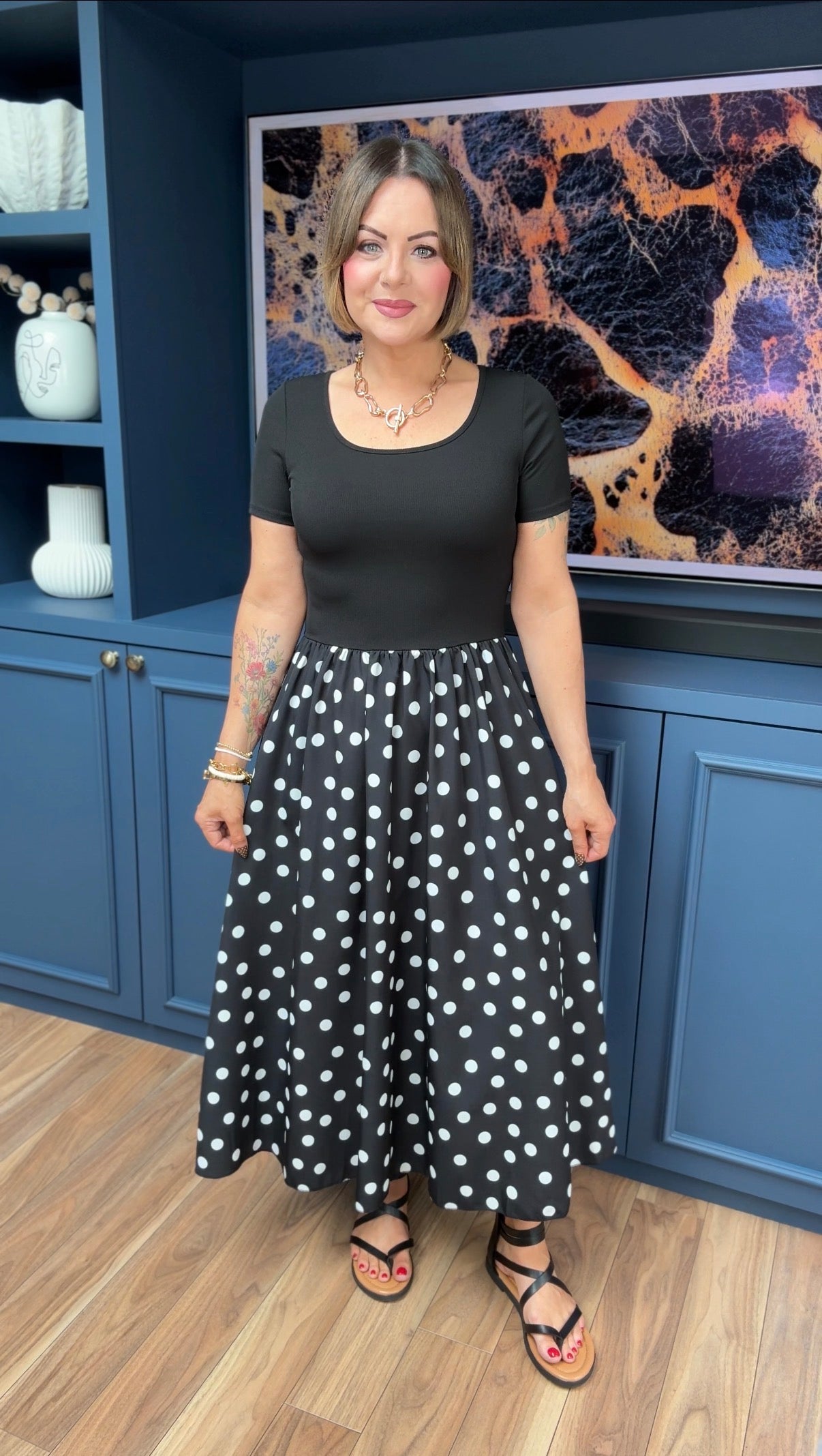 LOVIKA POLKA DOT T-SHIRT DRESS BLACK *New