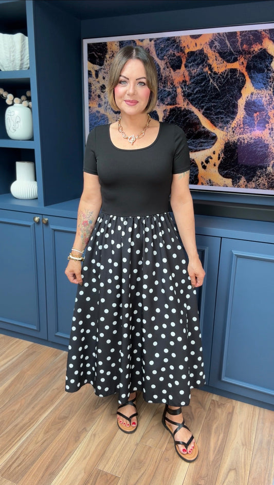 LOVIKA POLKA DOT T-SHIRT DRESS BLACK *New