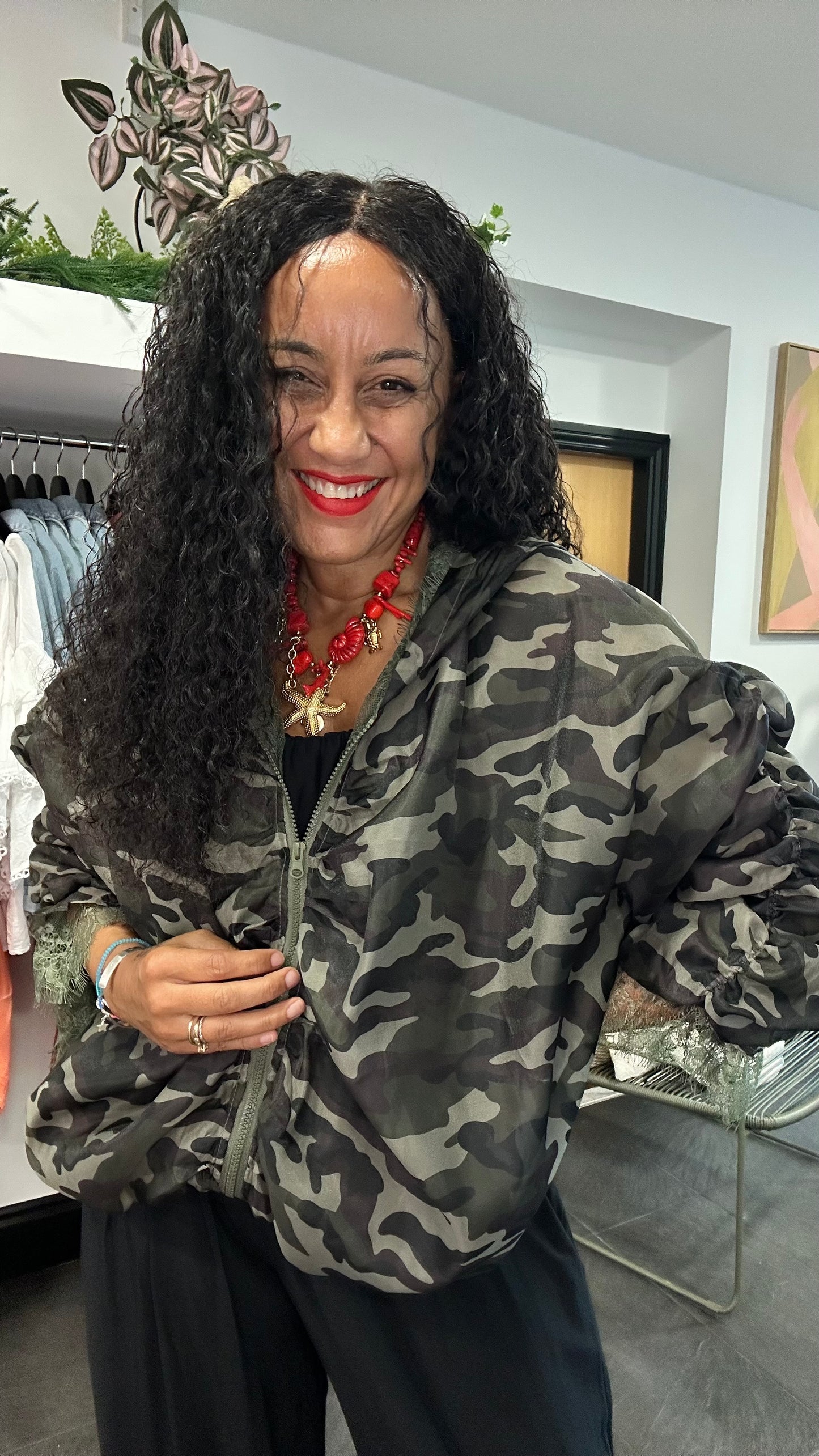 LUXE TERRAIN CAMOUFLAGE LACE FRILL SLEEVE JACKET *New