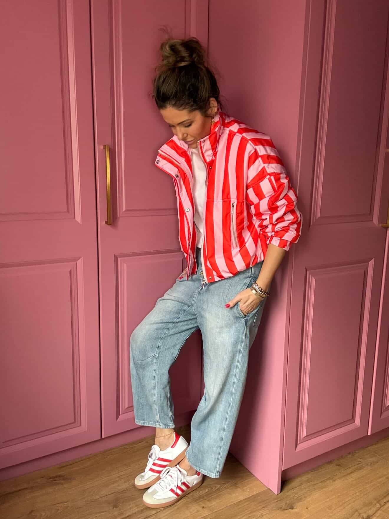 CANDY STRIPE BOMBER JACKET PINK & RED *New