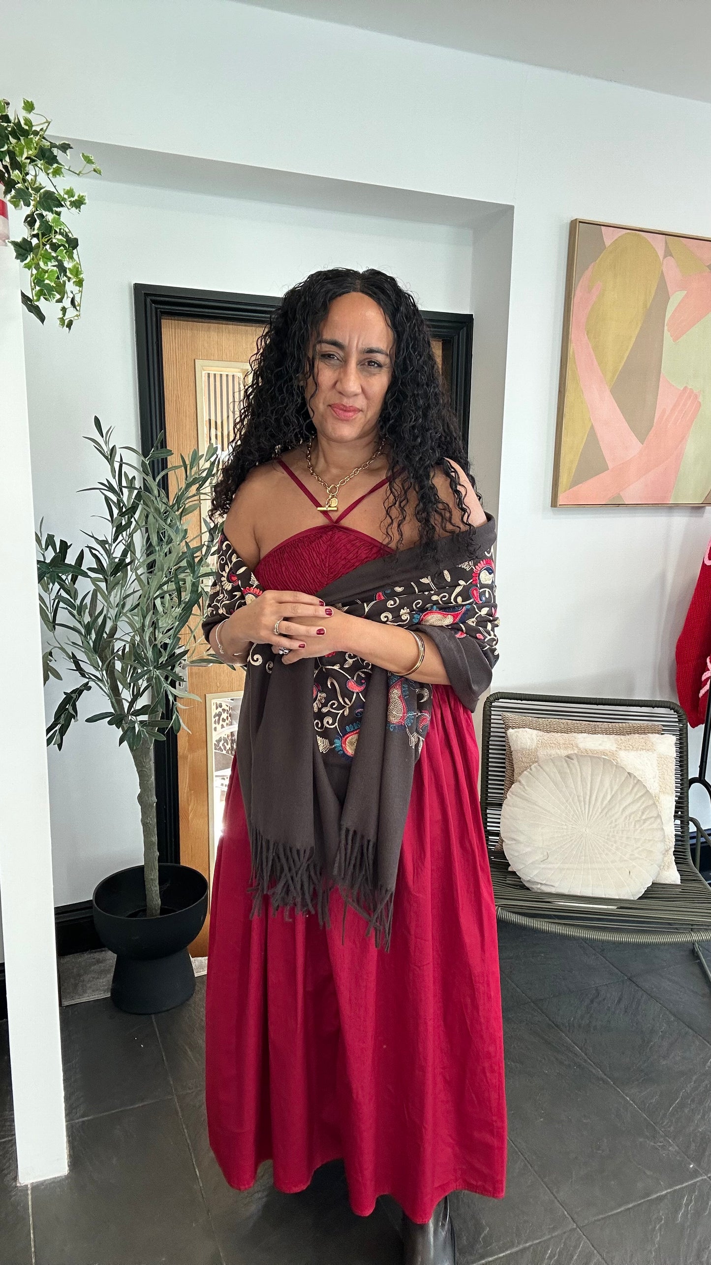 SALE MELANIE SHEARED MAXI DRESS DEEP RED