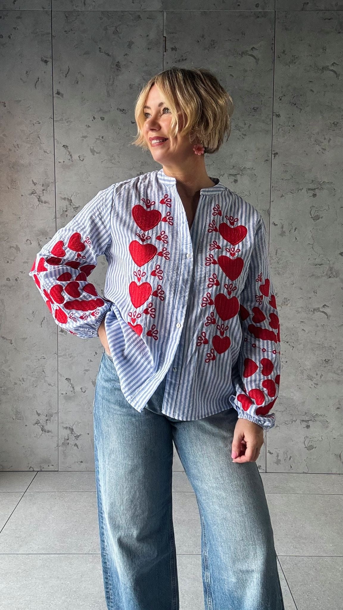 AMOUR STRIPE COTTON BLOUSE BLUE & RED 🩵♥️ *New