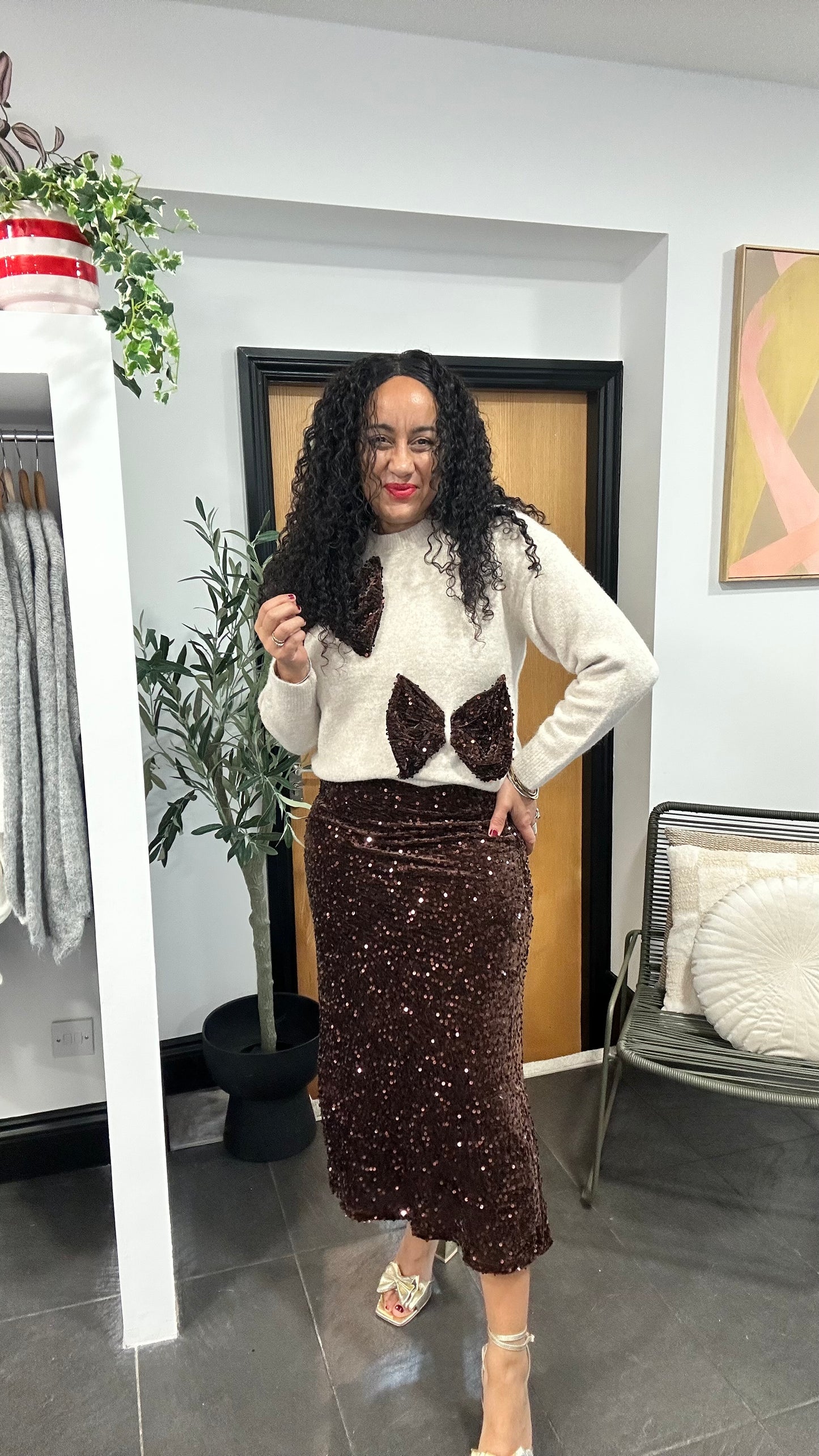 NICHOLA SEQUIN BOW JUMPER *New