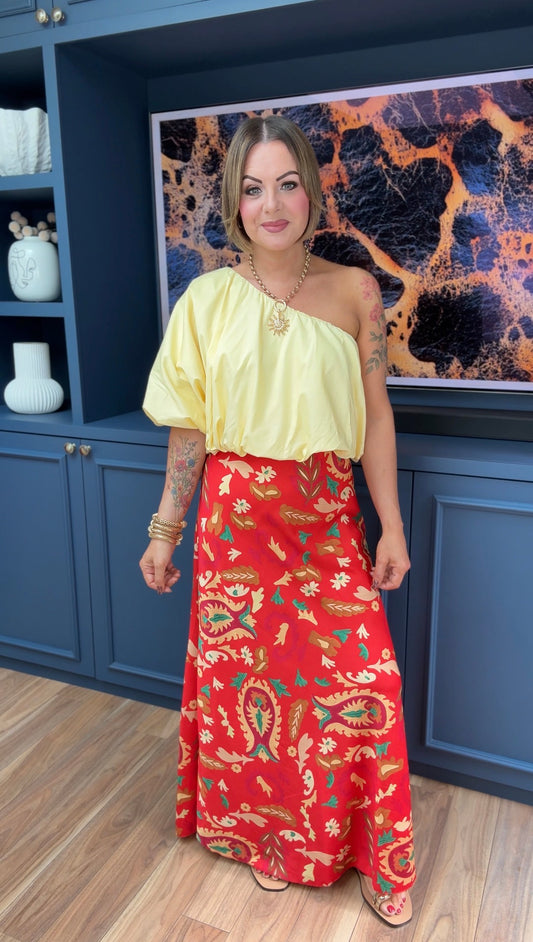 AMALFI COAST ONE SHOULDER SET SUNSET RED & YELLOW  *New