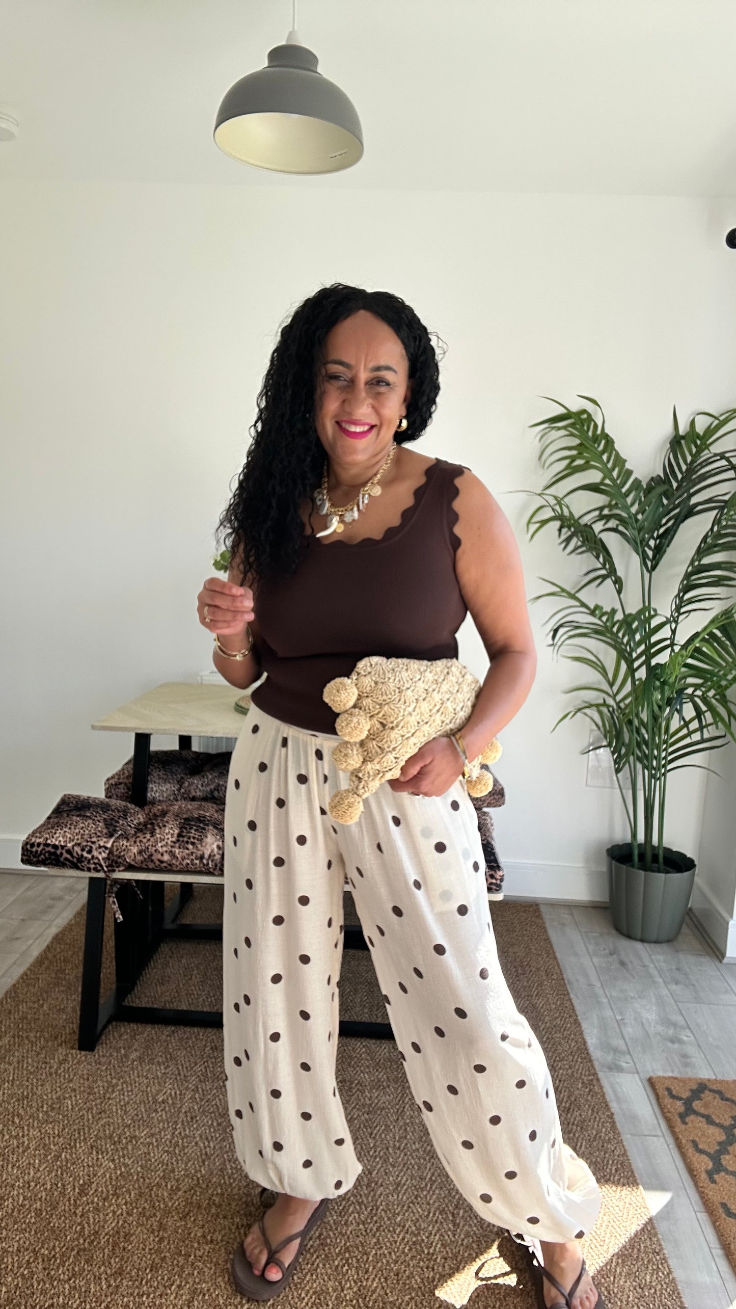 SALE POLKA DOT CUFFED BALLON TROUSERS CREAM *New