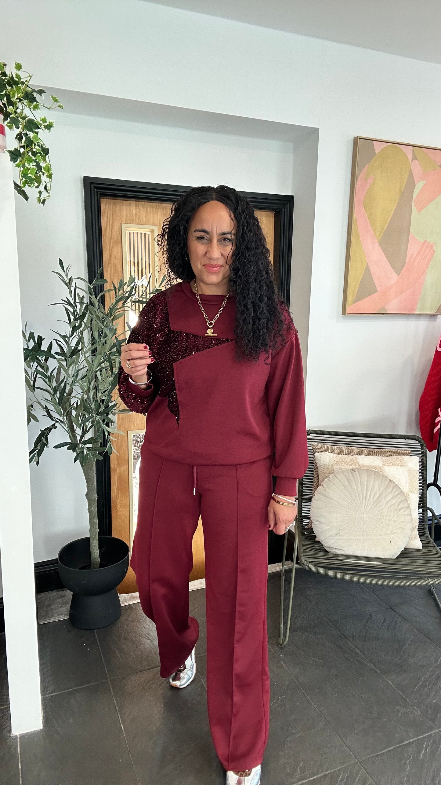 SALE SHELBY SEQUIN STAR LOUNGEWEAR SET BURGUNDY
