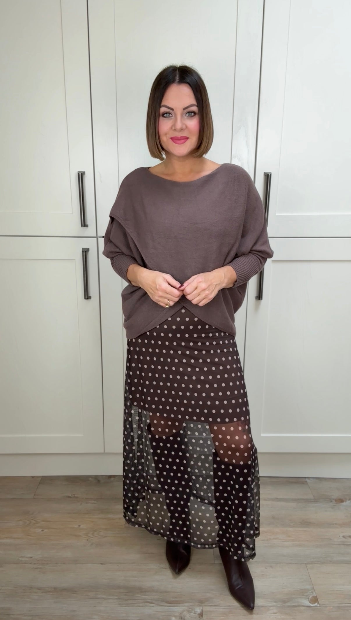 SALE SHEER POLKA DOT SKIRT CHOCOLATE BROWN