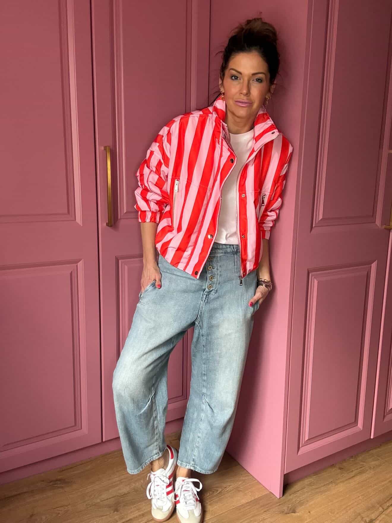 CANDY STRIPE BOMBER JACKET PINK & RED *New