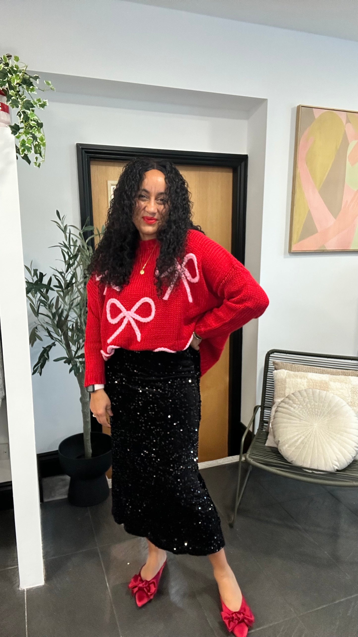 SARA VELVET SEQUIN MIDI SKIRT BLACK *New