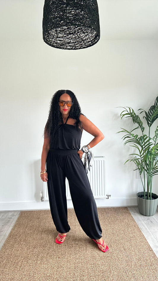 KYMANI CROSS FRONT JUMPSUIT BLACK *New