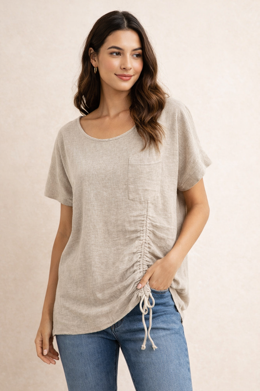 DERBY LINEN OVERSIZED BOXY TOP BROWN