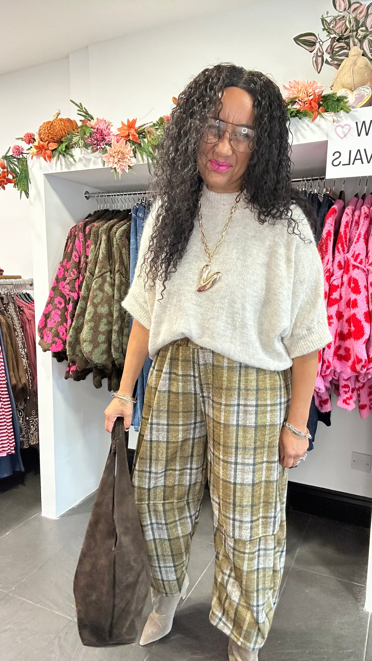 COSIMA PLAID TROUSERS OLIVE *New