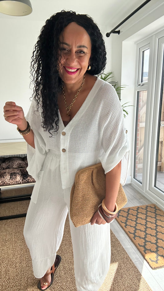 DERBY BARREL LEG TROUSERS WHITE *New