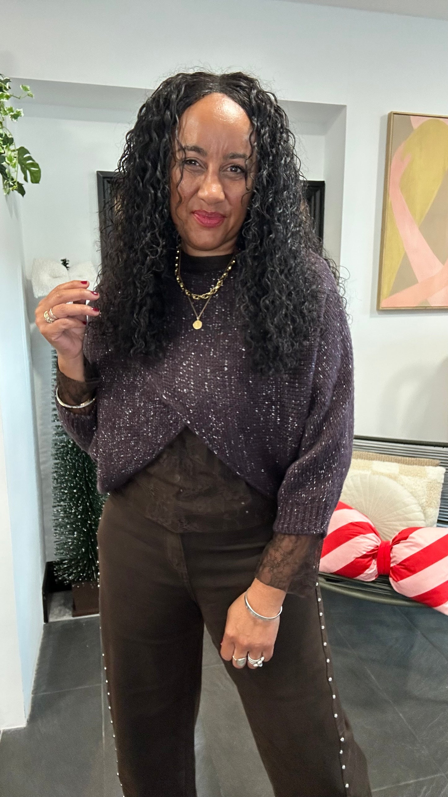 SALE MINI MABLE LUREX REVERSIBLE TOP PLUM