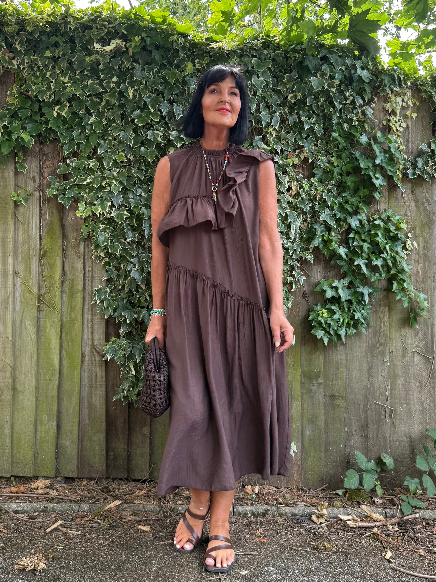 FLOWETRY FRILL MAXI DRESS DEEP BROWN *New