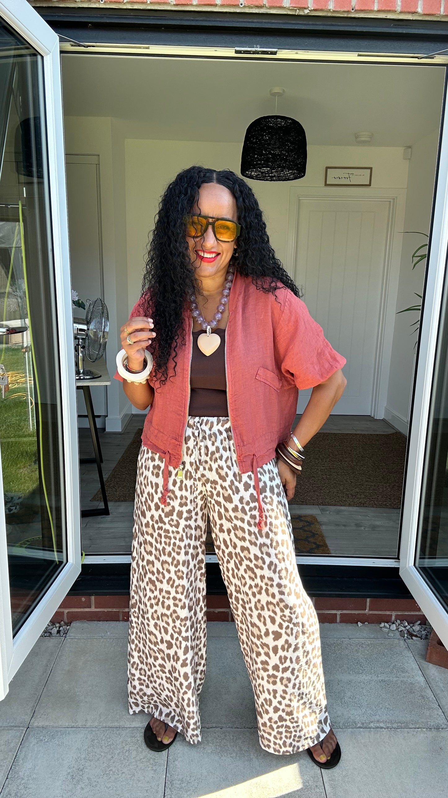 SUNSET LEOPARD PRINT TROUSERS SOFT TAUPE LEOPARD *New