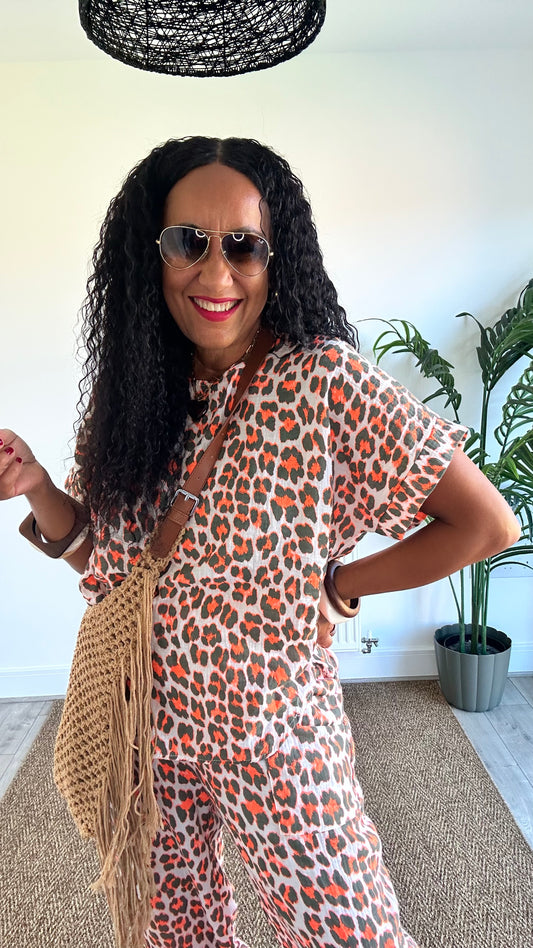 FRUITELLA LUXE LEOPARD T SHIRT ORANGE & BROWN LEOPARD *New
