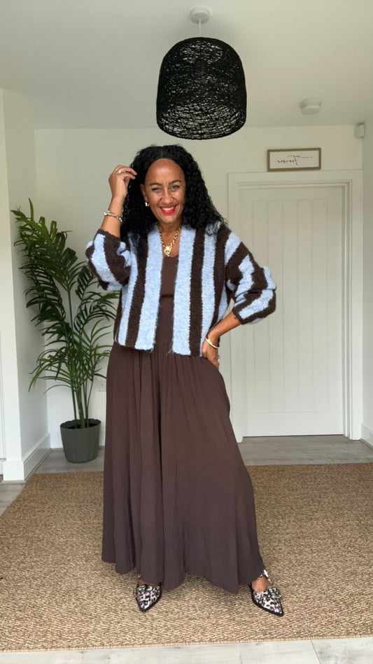 VESA STRIPE CARDIGAN BLUE & BROWN *New