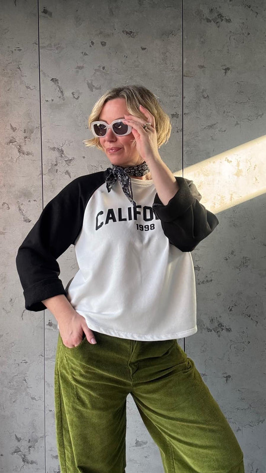 CALIFORNIA RAGLAN SWEATER BLACK & WHITE *New